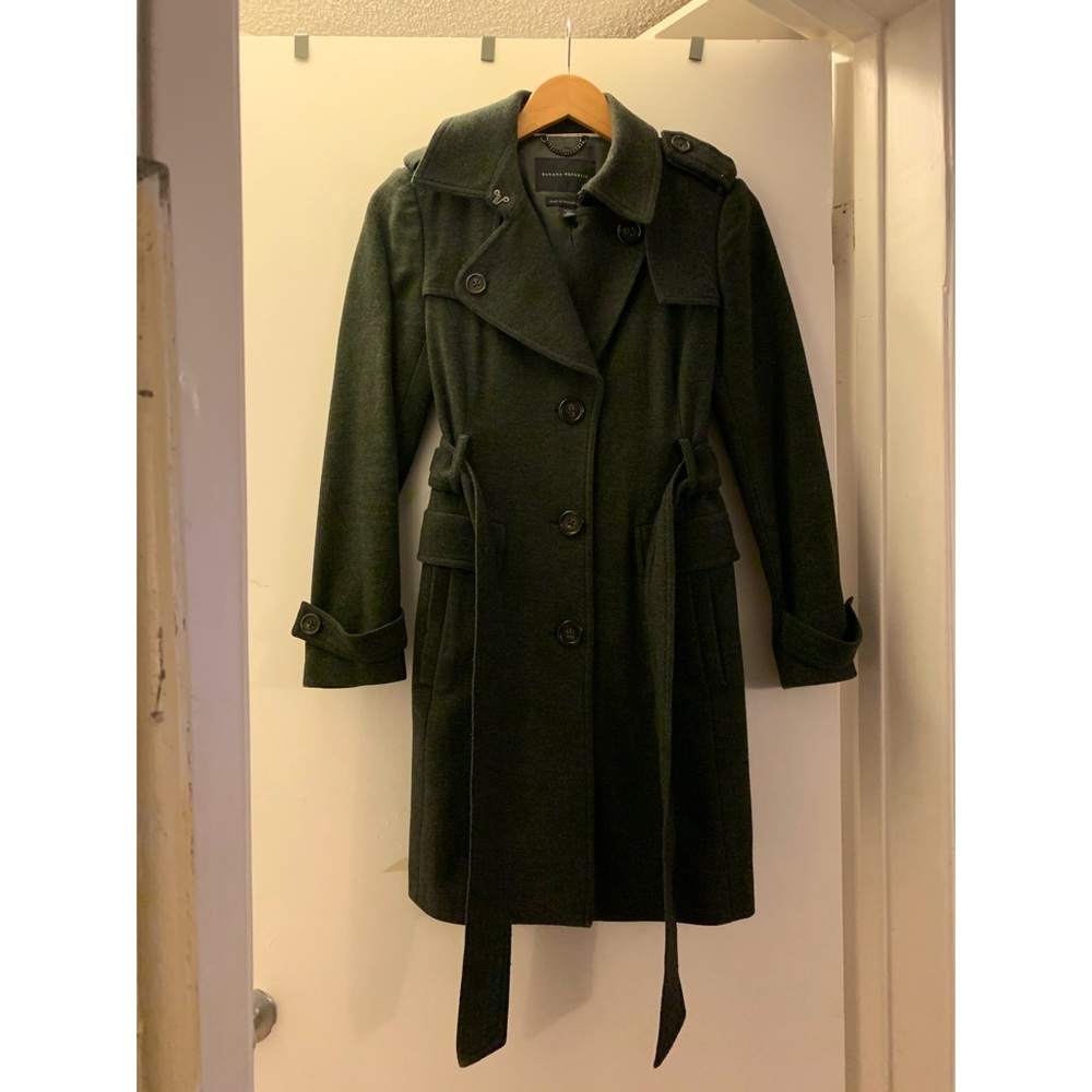 XS Banana Republic Green Wool-blend Trench Coat